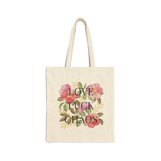 Floral "Love, Luck, Chaos" Tote Bag
